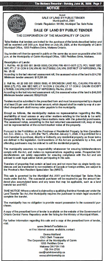 Sale of Land by Public Tender